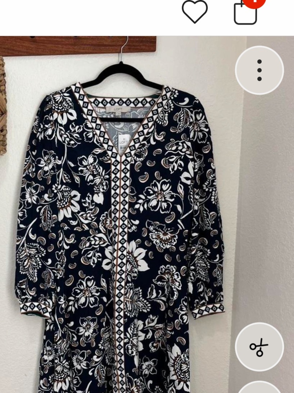 LOFT Navy and White Floral V-Neck Dress